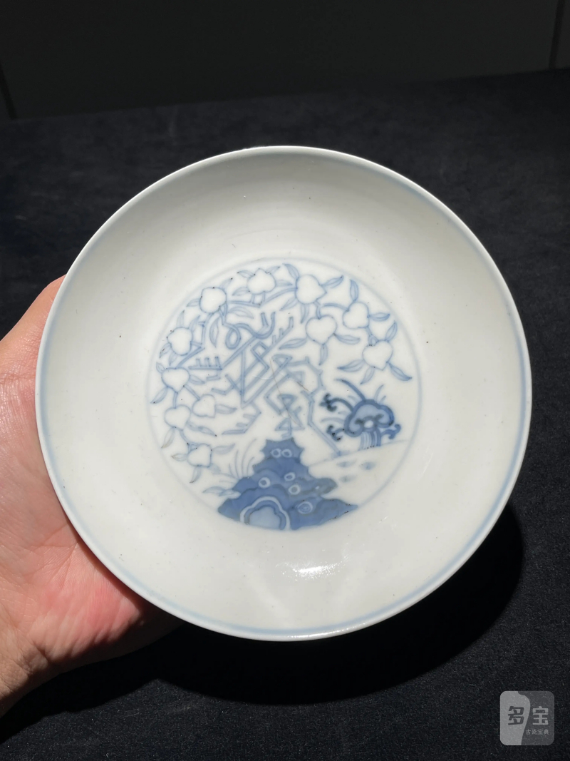 清同治 青花寿桃纹盘一对 - 图2